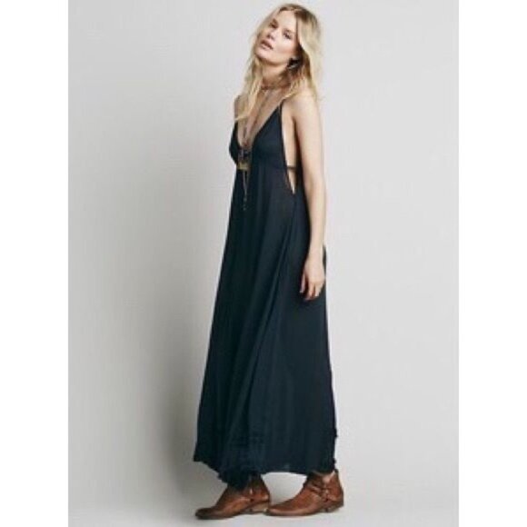 RARE Vtg NWT Free People Gray Lace Crochet Maxi Slip Dress | Whimsigoth Boho M - Picture 10 of 16